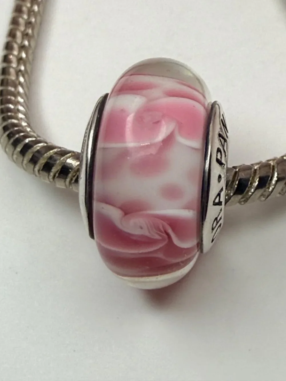 Pandora Retired Large Pink Blossoms Murano Glass Charm 790753 Sterling Silver